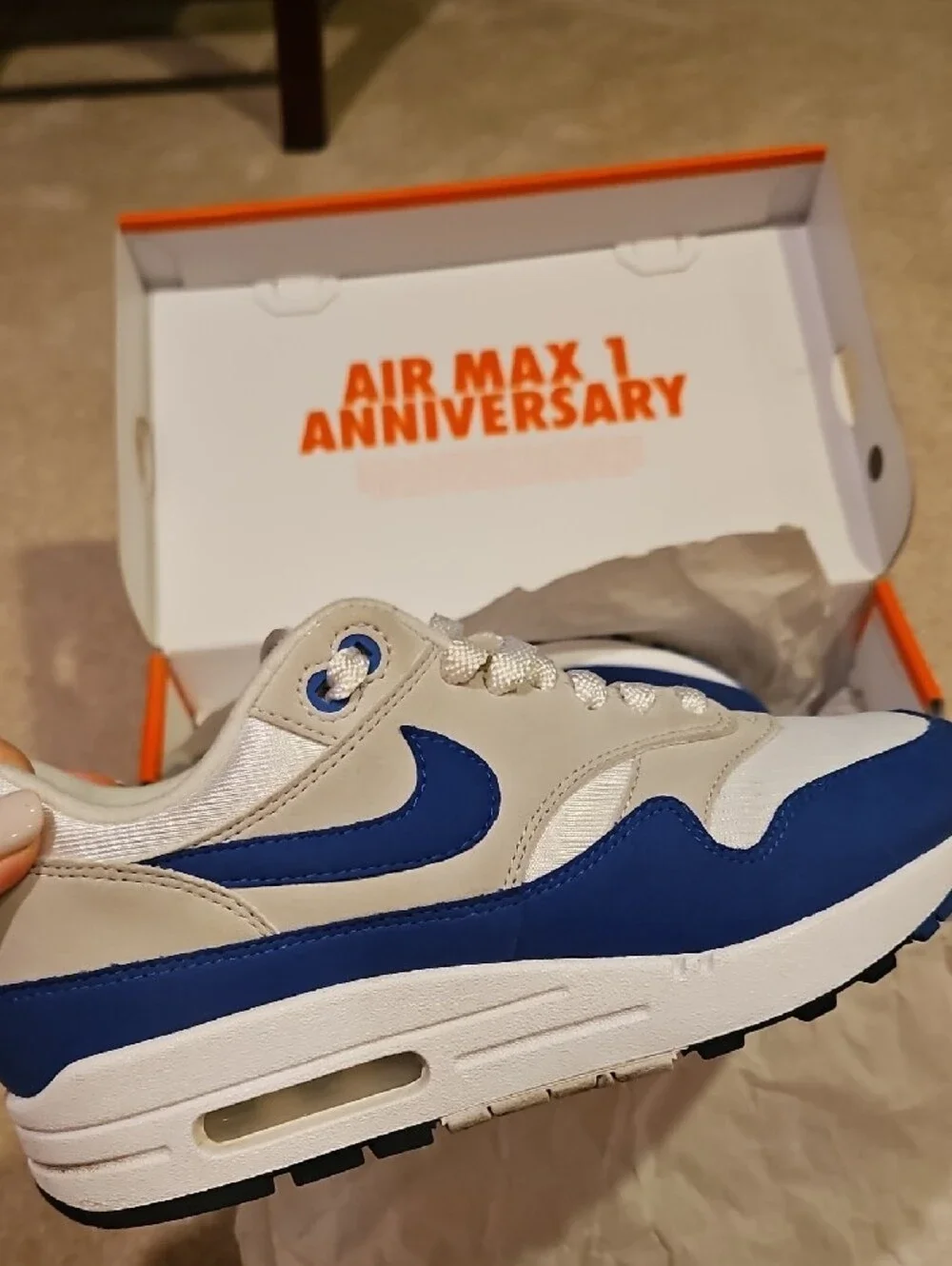 Nike Air Max 1 Sneakers - White & Blue & Tan
